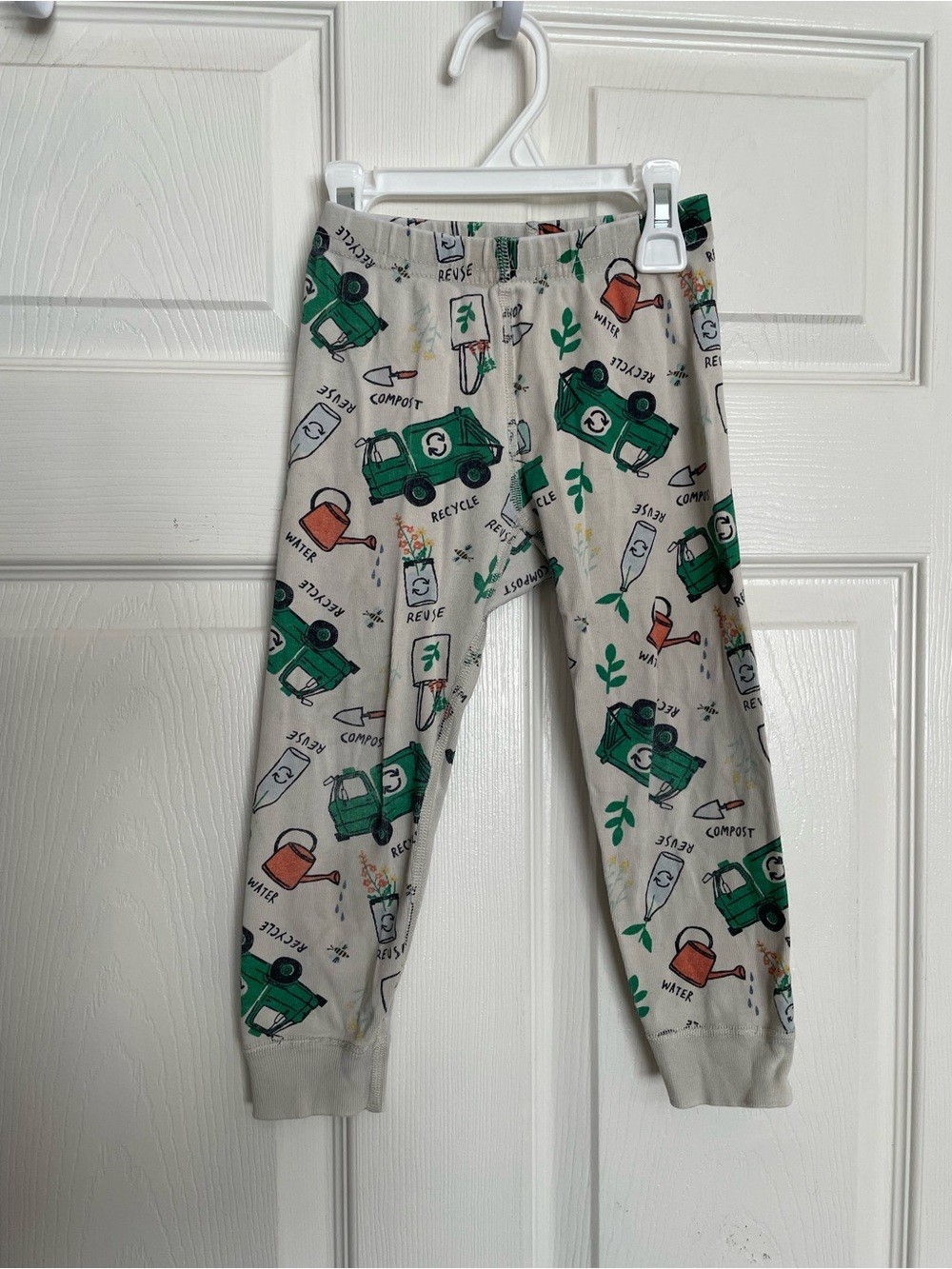 Hanna Andersson 3T Cream Joggers with Green Eco Recycling Garbage Truck Print